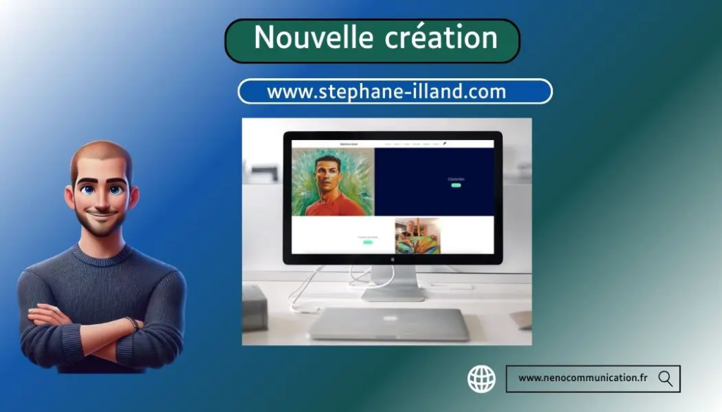 Mon avatar qui présente un ordinateur avec le site de Stéphane artiste peintre