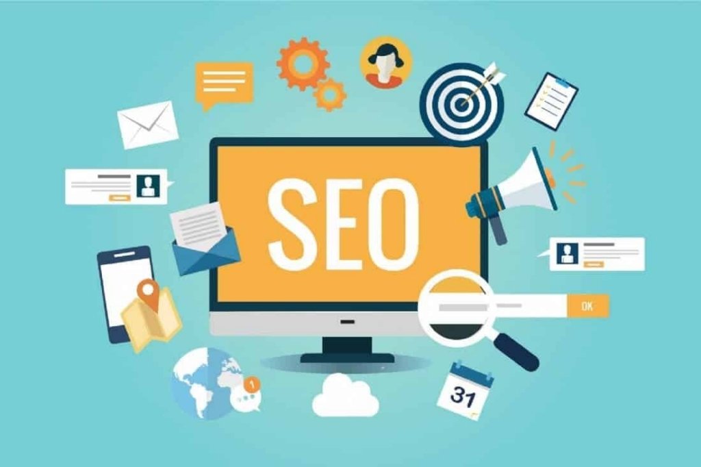 référencement. Un ordinateur avec le logo du SEO