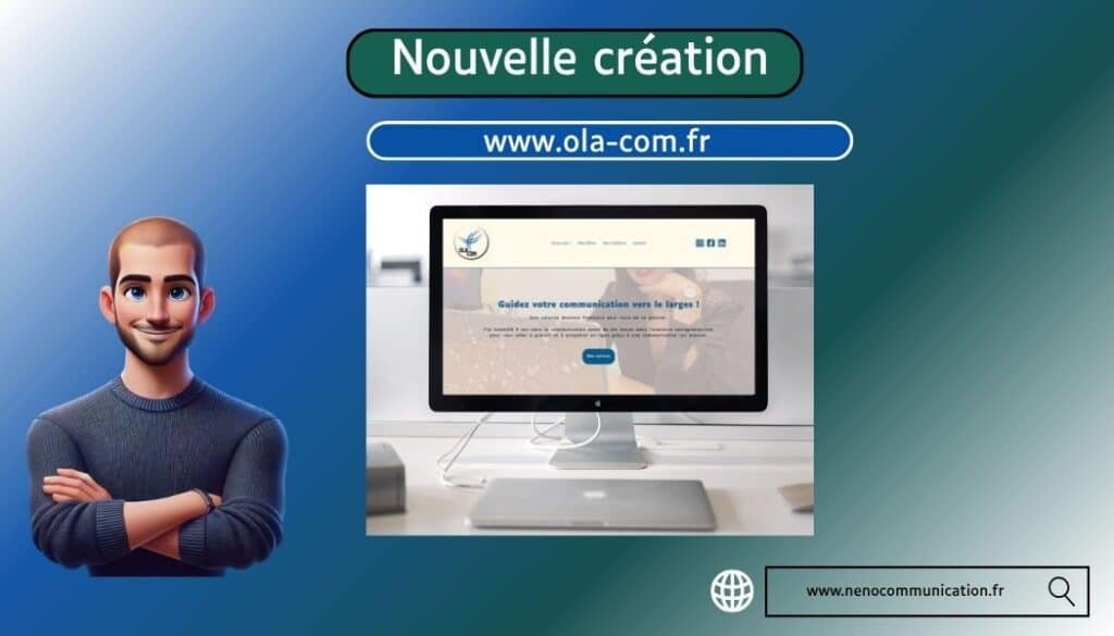 Avatar de Nicolas et un ordinateur pour présenter le site d'ola-com