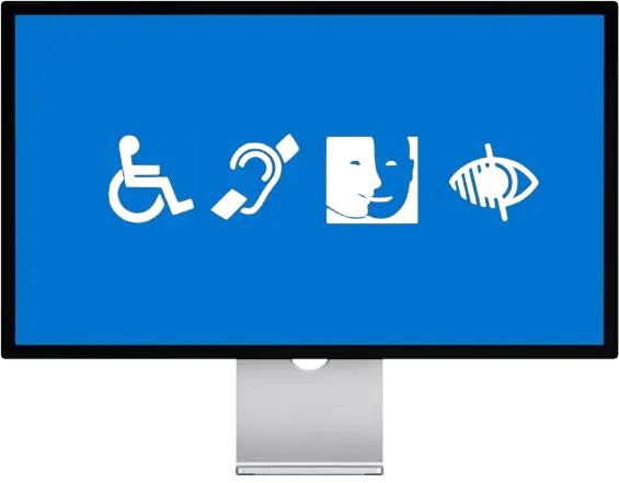 Ordinateur avec les logos des handicaps pour l'accessibilité numérique.