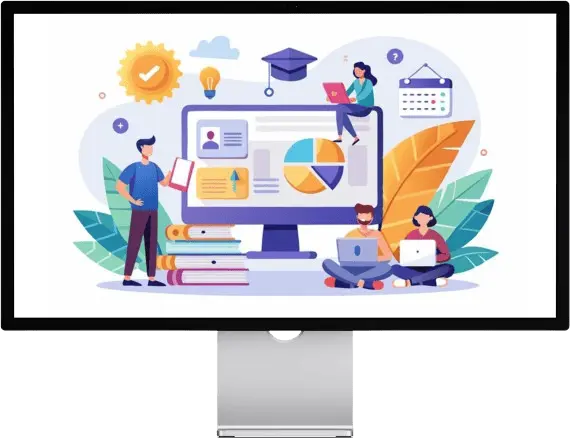 Ordinateur avec des personnes qui travaille avec plusieurs ordinateurs, créé par agence web Auxerre