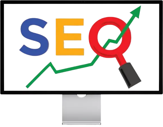 Ordinateur avec le logo SEO pour le référencement.