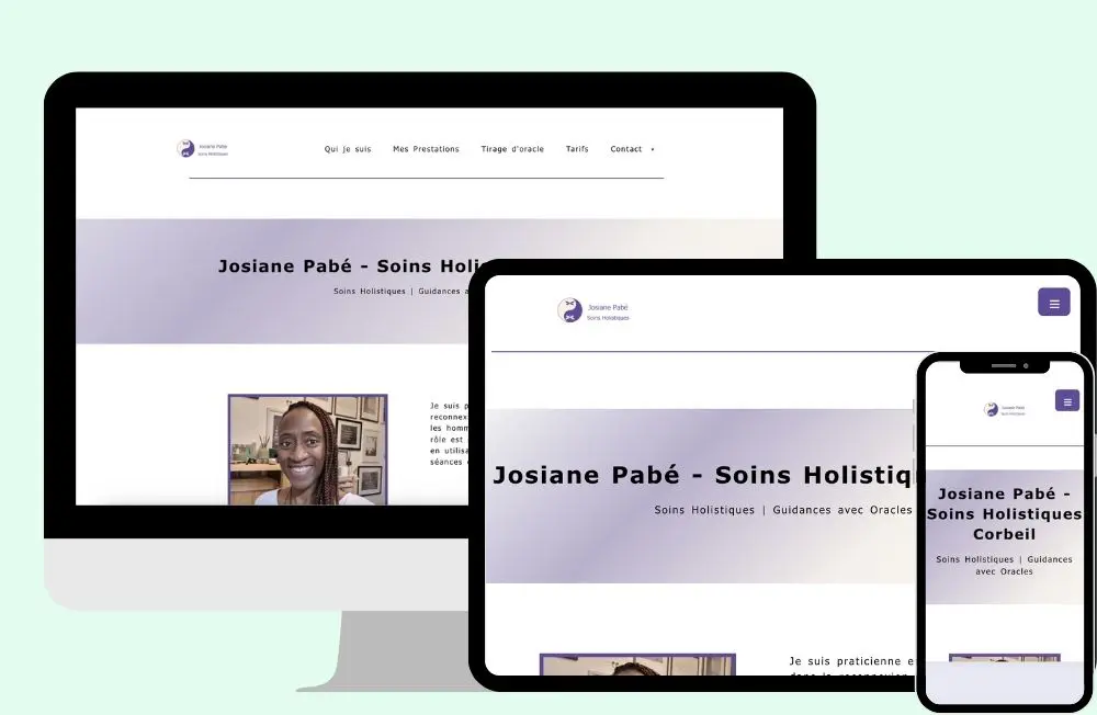 Ordinateur, tablette et téléphone avec le site de Josiane Pabé - Soins Holistiques, création de Néno Communication.